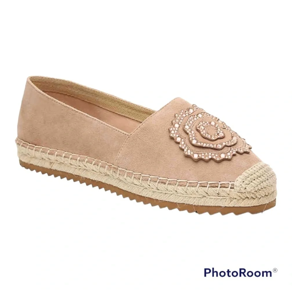 Karl Lagerfeld🛍Neutral Khaki Canvas Espadrilles Sequin Floral Detail🛍EUC - Picture 9 of 9
